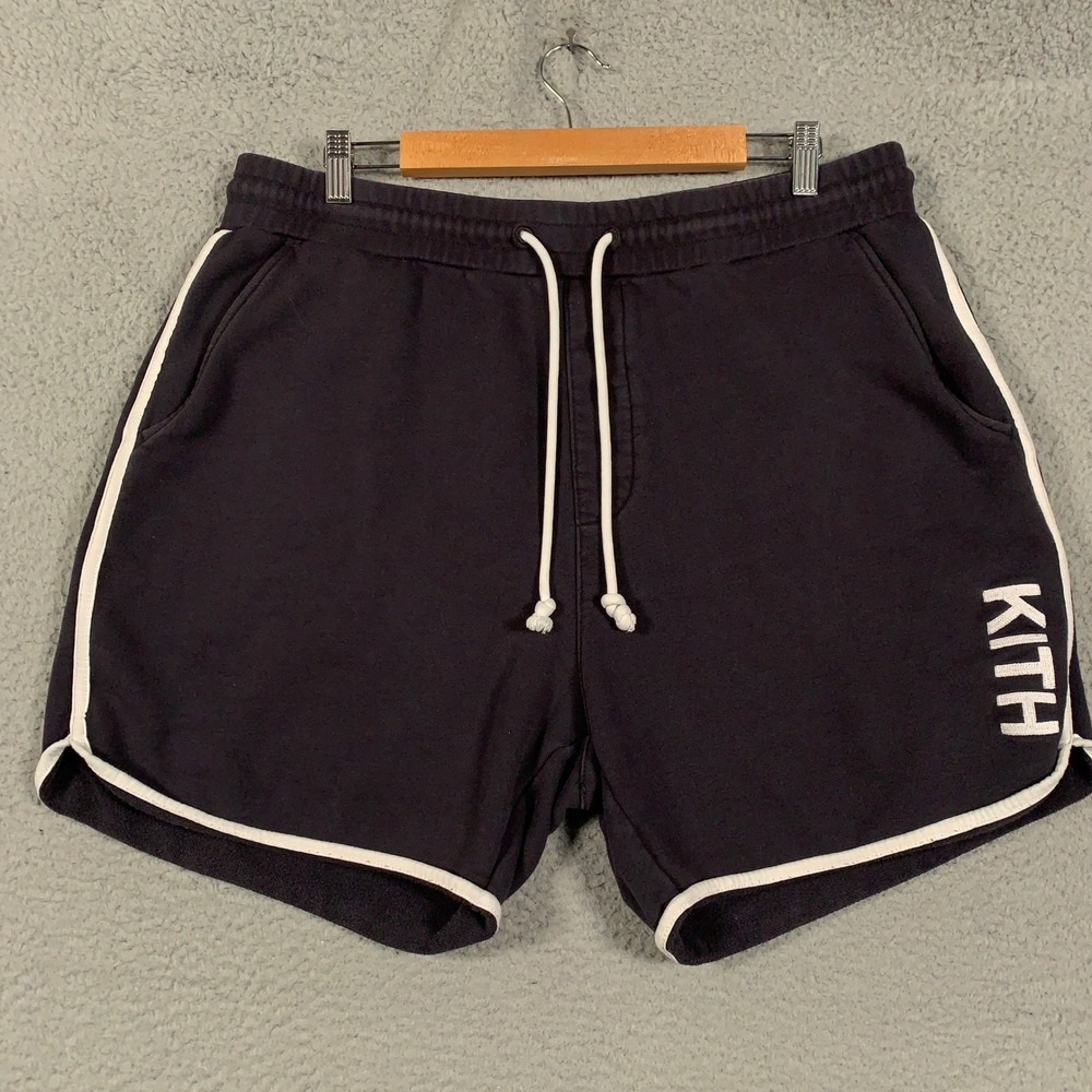 Kith Sweatshorts Mens XL Faded Black Piped Logo Drawstring Pockets Shorts